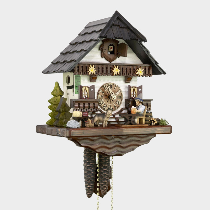 Black Forest Cuckoo Clock - Movable Beer drinker & Edelweiss