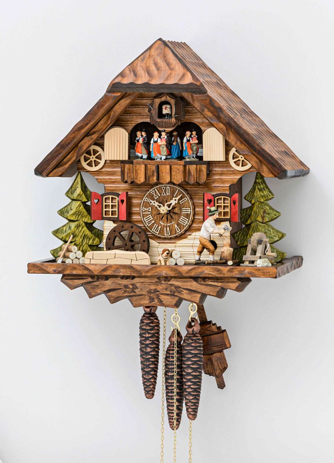 Black Forest Cuckoo Clock - Woodchopper & Dancing Couples - Cuckoos Nest